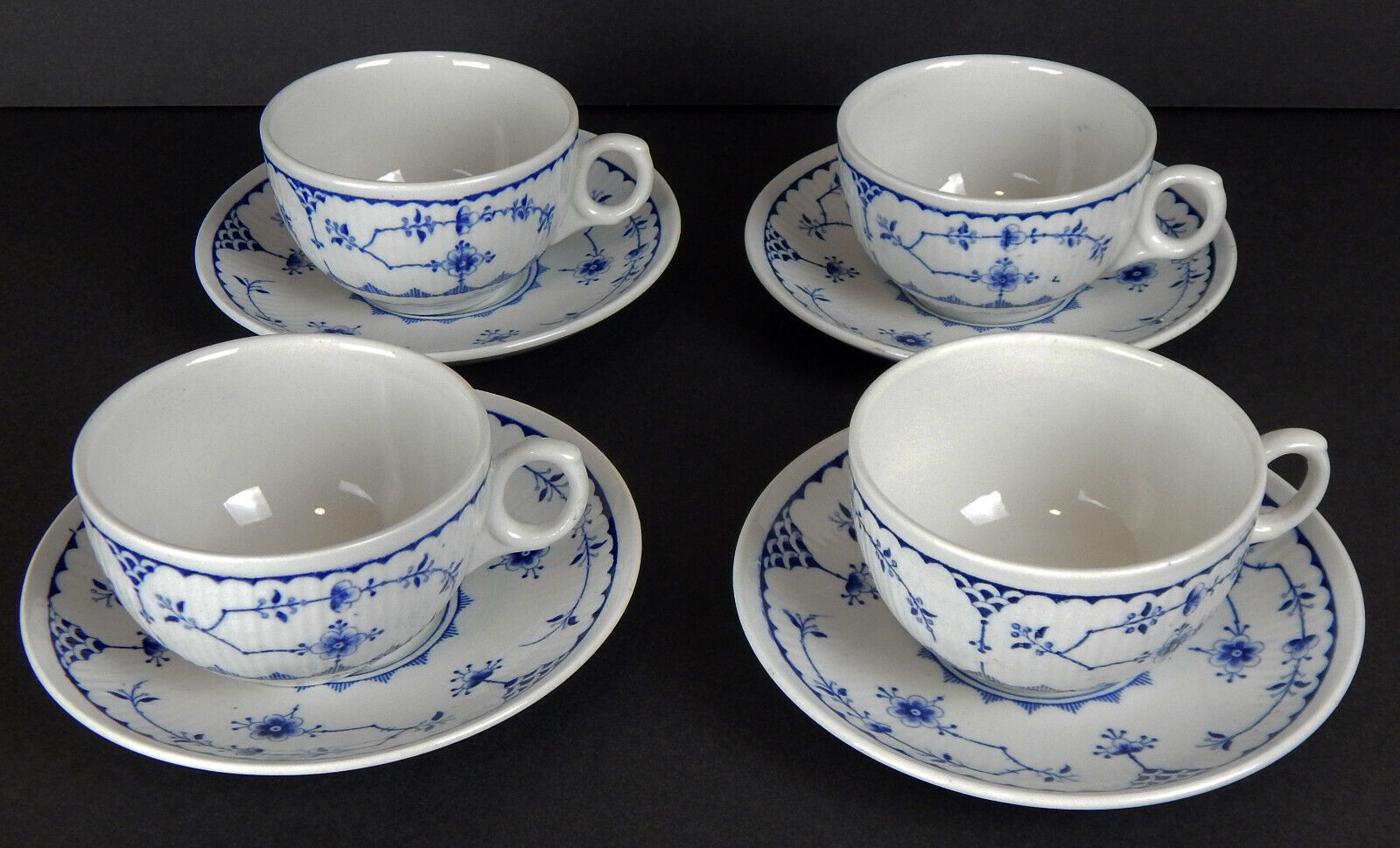 4 Vintage Furnivals Limited Blue Denmark Cups and Saucers England