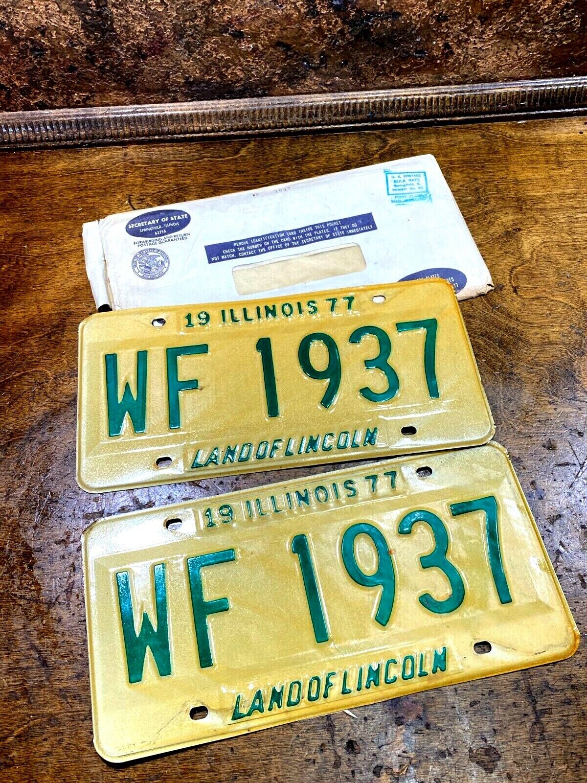 Original Match Pair of 1977 Illinois Car License Plate WF 1937  Automobile Tags