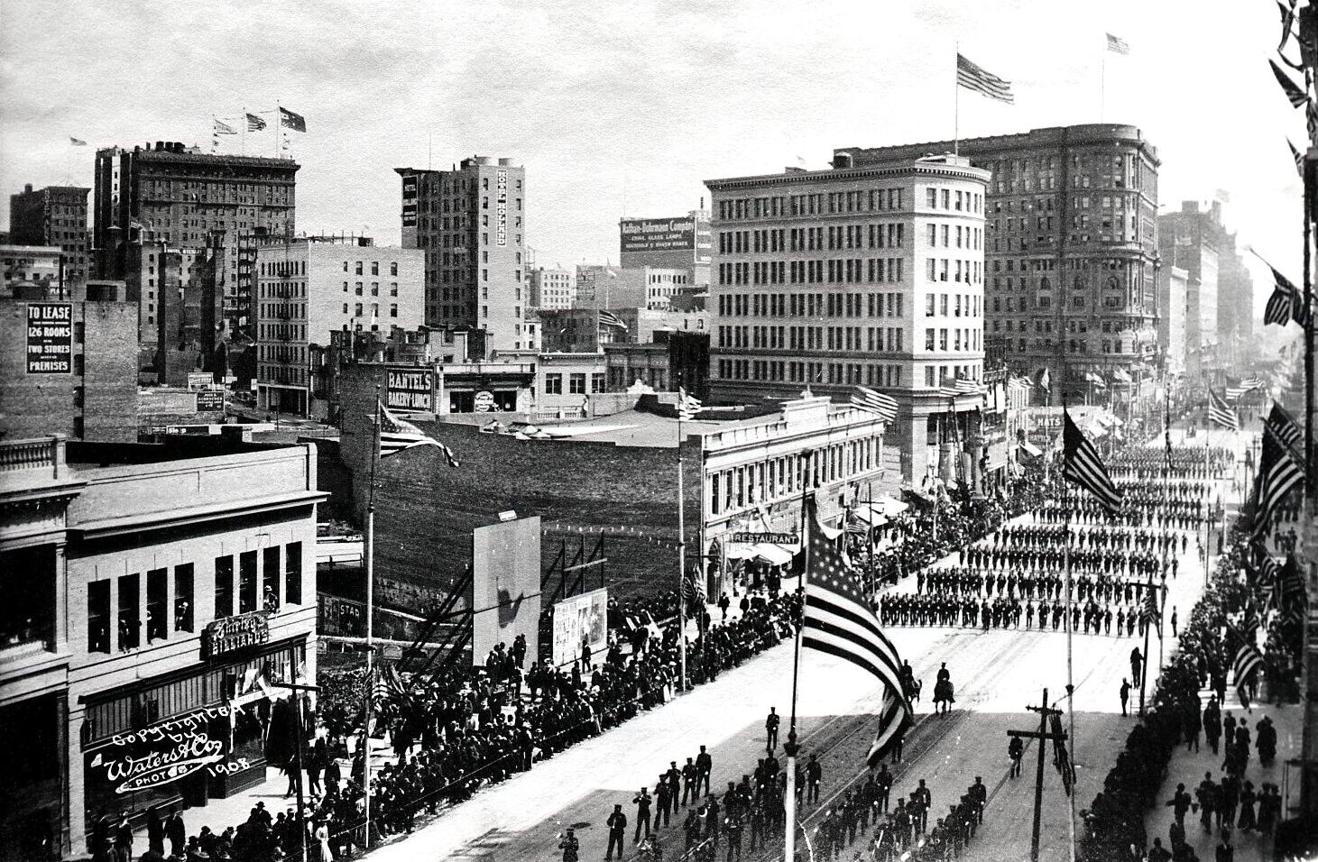 1908 SAN FRANCISCO CROWD MARKET STREET PARADE ARRIVAL GREAT WHITE FLEET~NEGATIVE