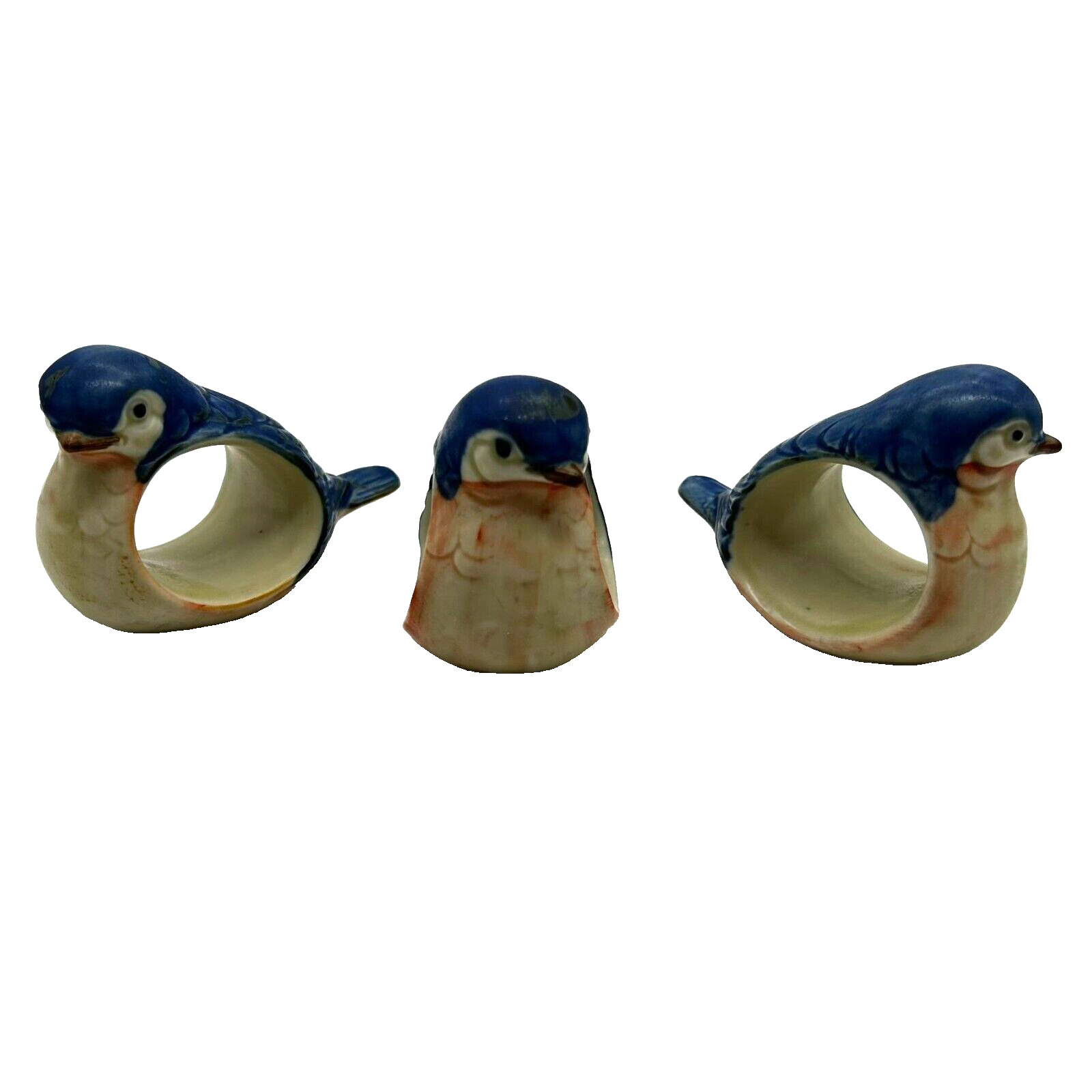 Vintage Takahashi San Francisco Blue Bird Porcelain Napkin Ring Holders Lot of 3