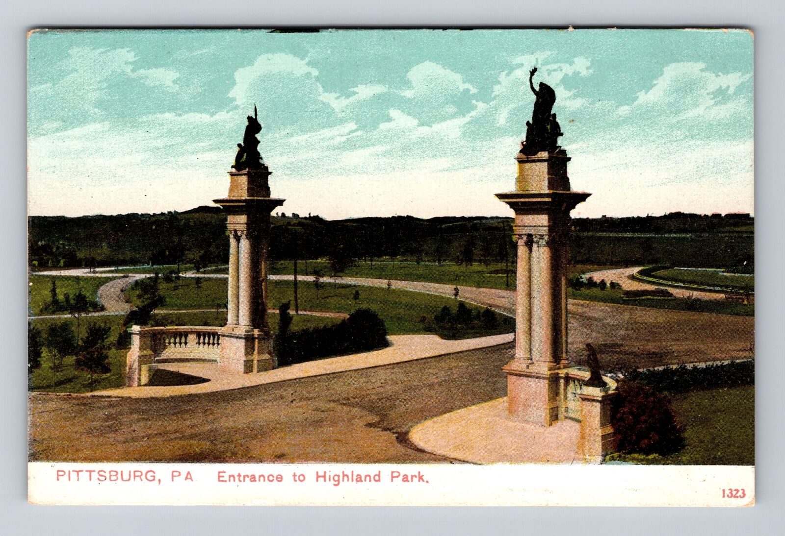 Pittsburgh PA-Pennsylvania, Entrance to Highland Park, Antique Vintage Postcard
