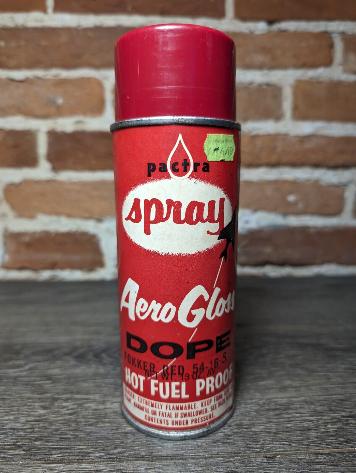 Vintage Pactra FOKKER RED Spray Paint Can Aero Gloss Dope Advertising
