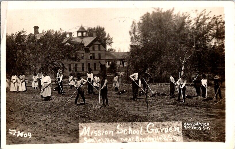 Postcard Mission School Garden Santee South Dakota 1912 Native Americana   I-364
