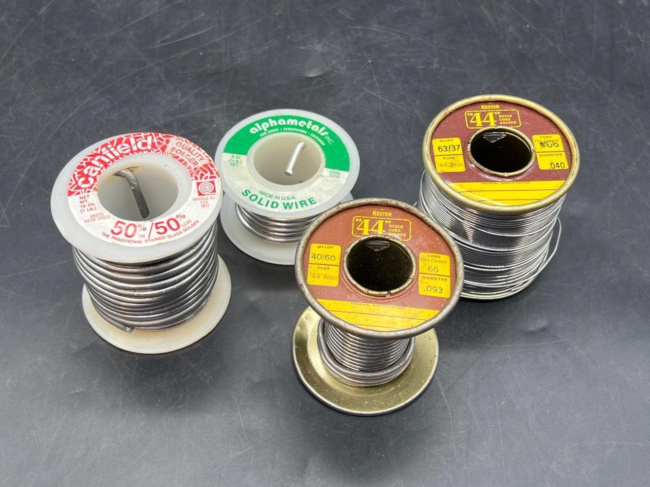 Lot of 4 Vintage Soldering Spools 50/50 63/3740/60 Kester Canfield Alpha Metals