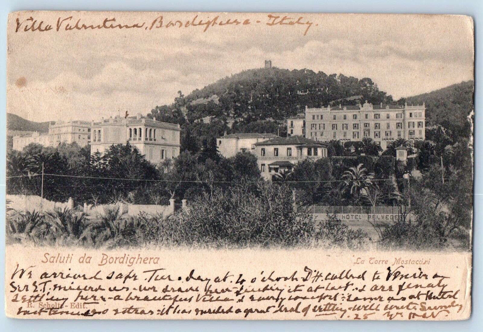 Liguria Italy Postcard Greetings from Bordighera c1910 Antique Posted