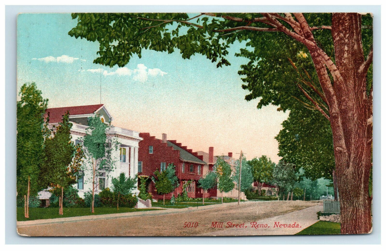 Reno NV Mill Street Scene Homes Houses Postcard 1921 Postmark Cancel