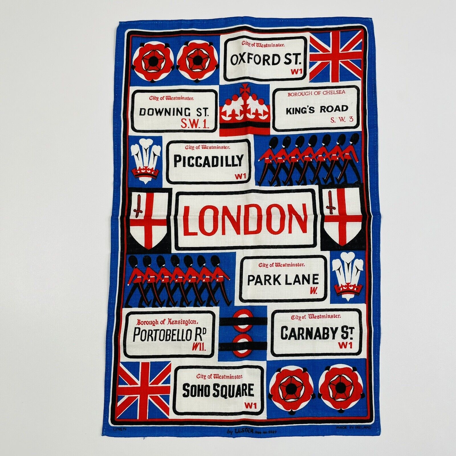 Vtg Ulster LONDON Streets Irish Linen Kitchen Tea Towel Downing Piccadilly Kings