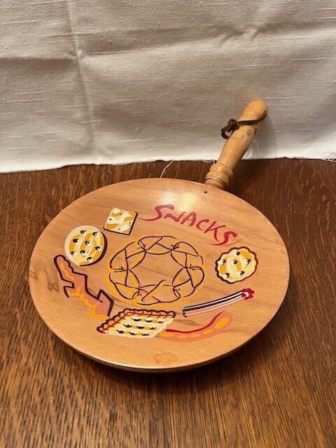 Vintage Mid Century Wooden Hanging  Handled Snack Bowl Painted Nevco Japan