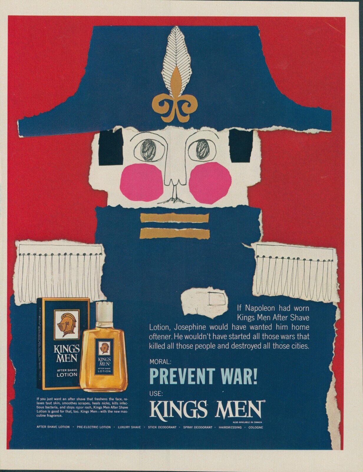 1963 Kings Men After Shave Lotion Napoleon Bonaparte Art Vintage Print Ad LO5