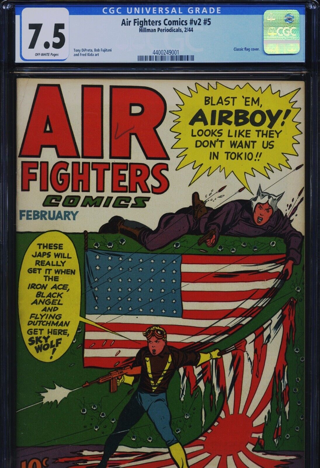 AIR FIGHTERS COMICS V2 #5 - 7.5, OW - Classic flag cover -  Golden Age