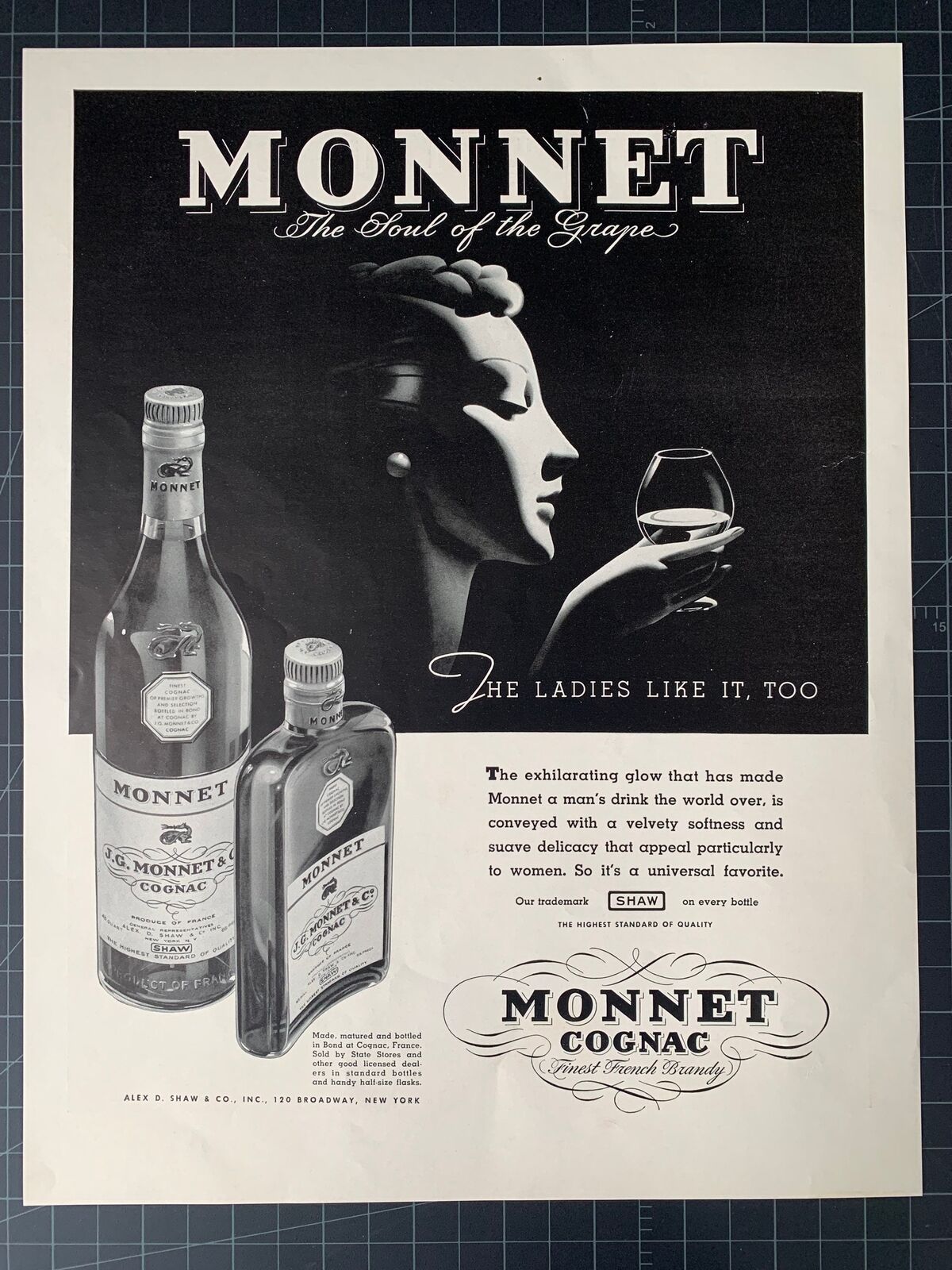 Vintage 1930s Monnet Cognac Print Ad