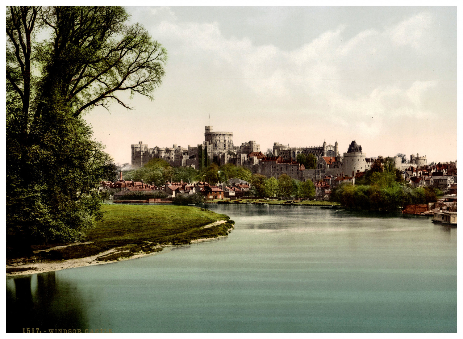 England. Windsor. View of the Castle from the River. Vintage Photochrome by P.