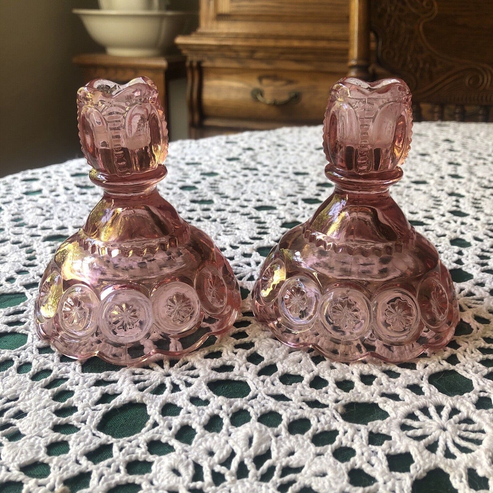 Vintage LE Smith Pair Pink Moon And Stars Candle Stick Holders