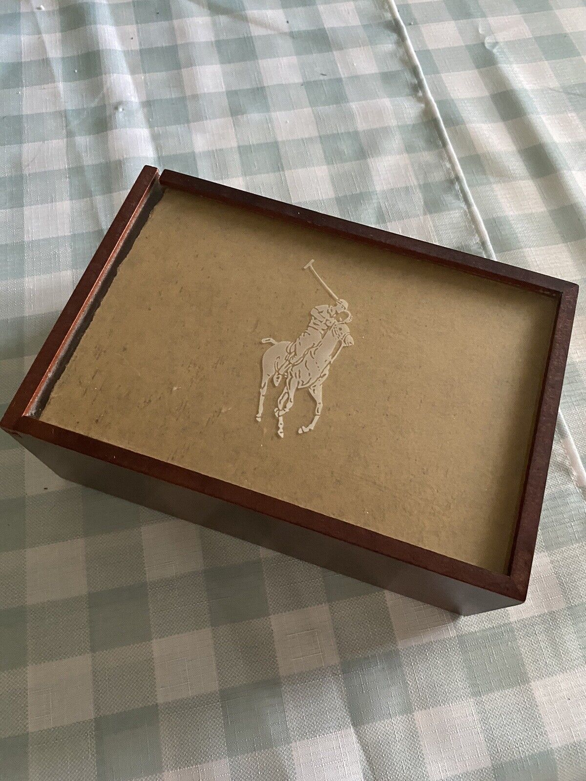 Vintage wood Polo Ralph Lauren Display Box with Sliding Lid Original Paper Back