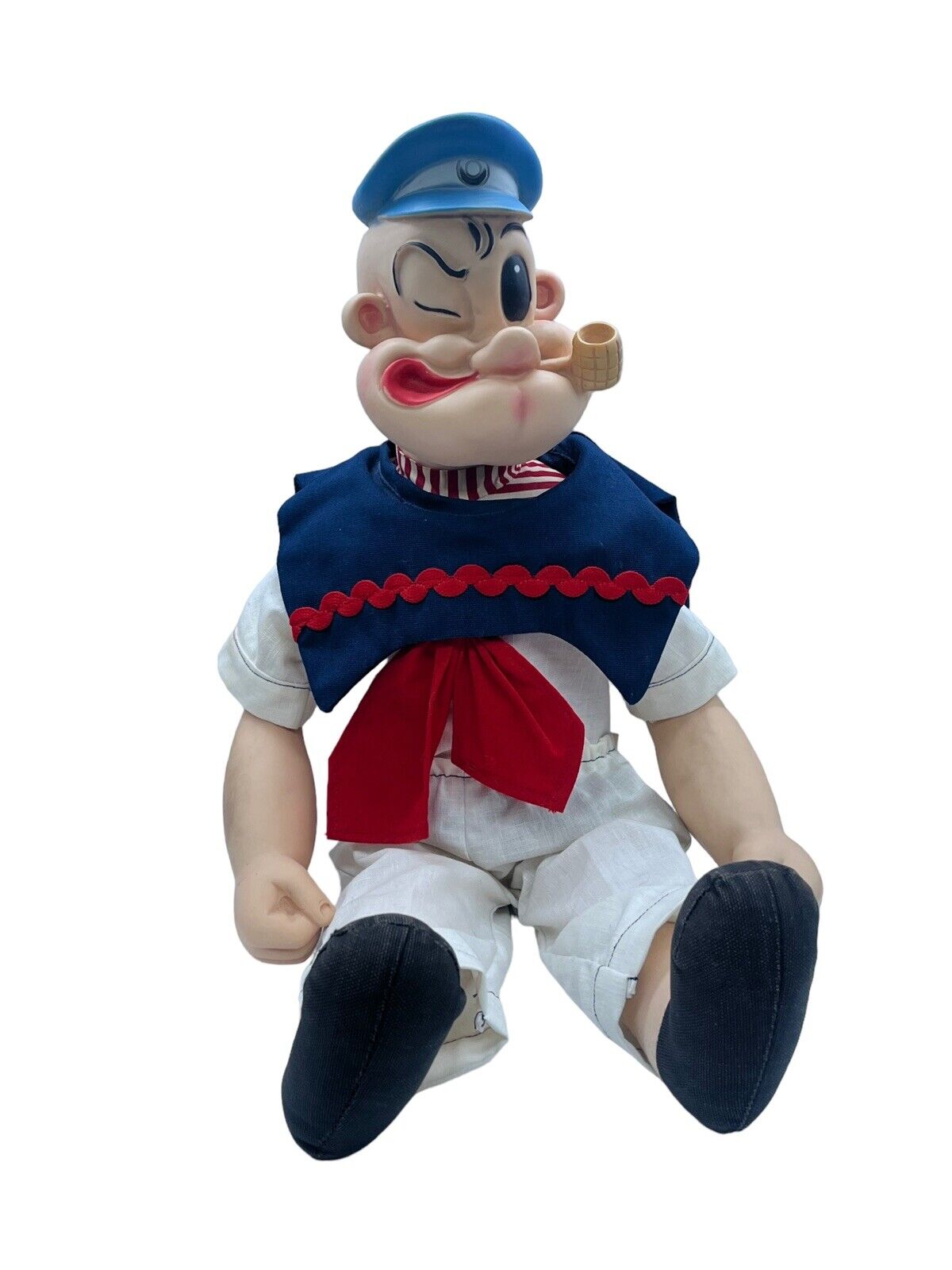 Vintage Popeye Sailor Man w Corncob Pipe Soft Vinyl Doll 21”