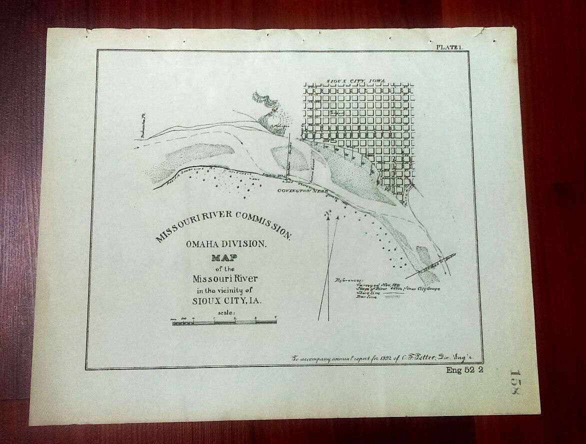 1892 Map of Missouri River Sx City Iowa C.F. Trotter Pacific Shortline RR