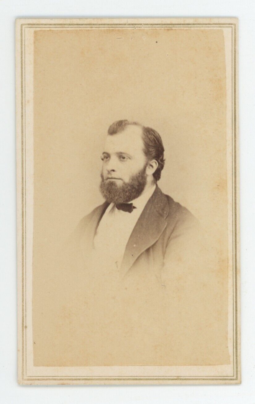Antique CDV Circa 1860s Large Man With Shenandoah Beard in Suit Mt. Vernon, NY
