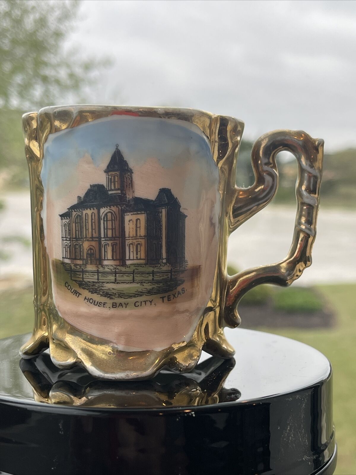 Early 1900s Bay City Texas courthouse souvenir porcelain cup
