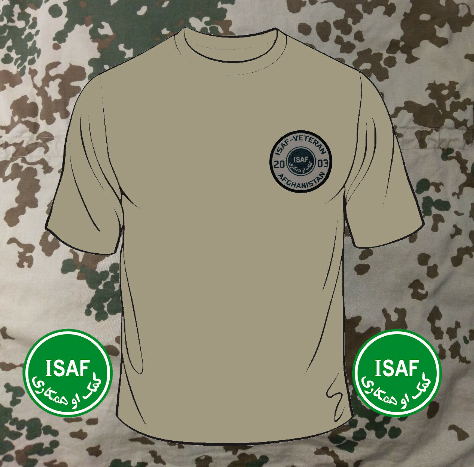 ISAF VETERAN T-SHIRT KHAKI/Bundeswehr/Army/Soldier/Reservist/Army/Afghanistan/