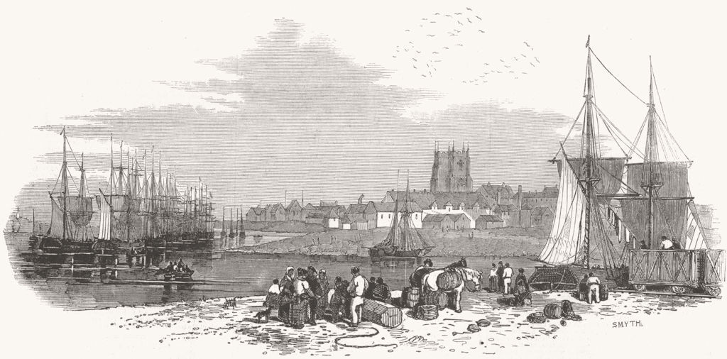 NORFOLK. King\'s Lynn & railwayHarbour Branch 1847 old antique print picture