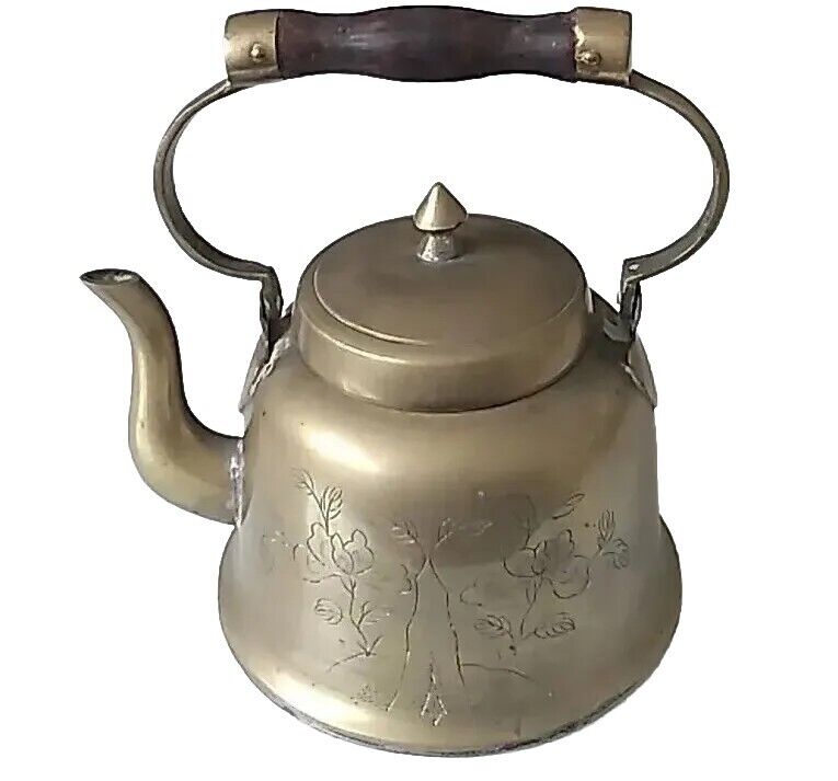 Vintage Solid Brass Tea Pot 5.5 H 4\