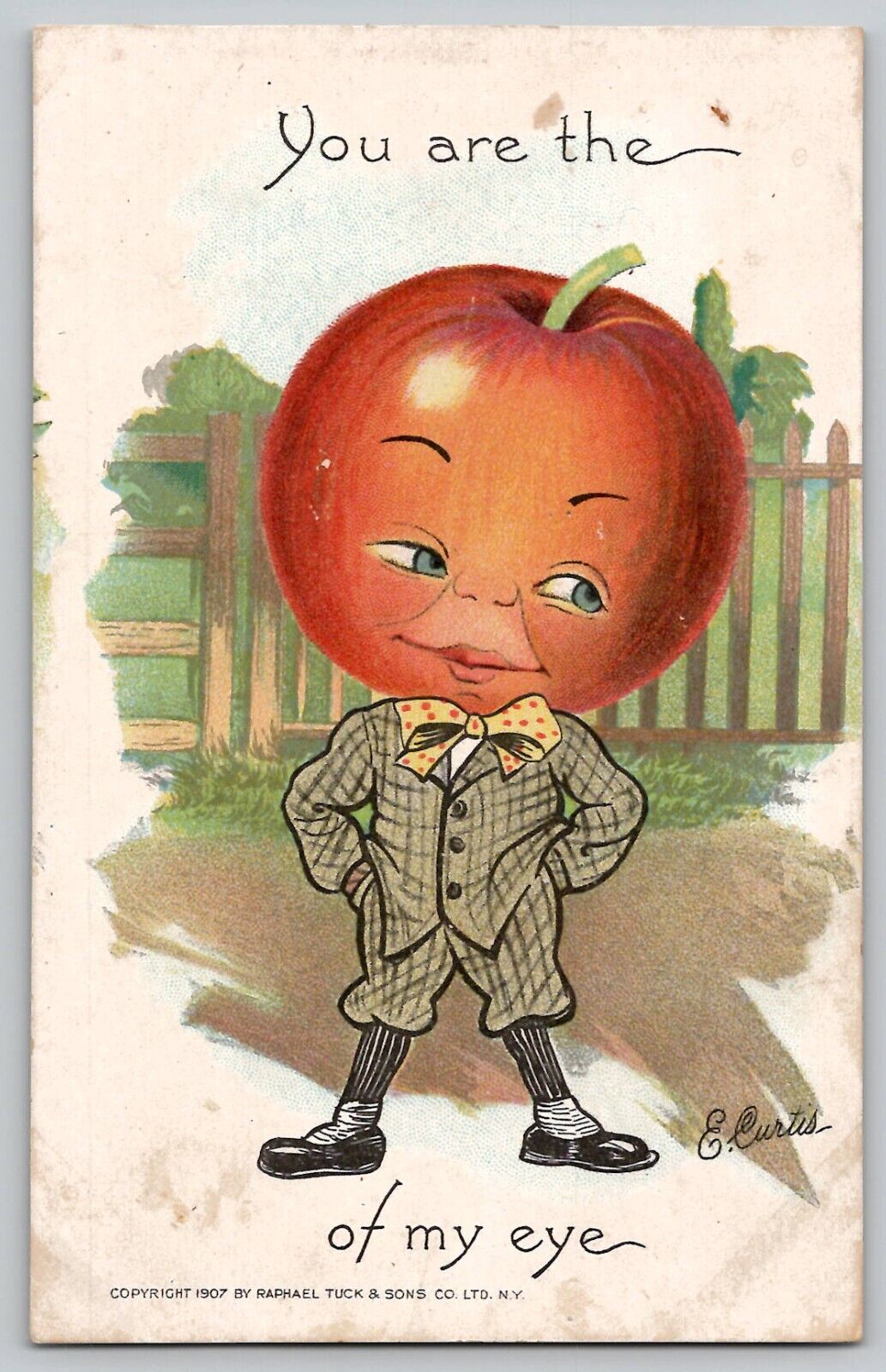 Valentine TUCK\'s Garden Patch Apple Head Series 2 Vtg Fantasy Postcard E Curtis
