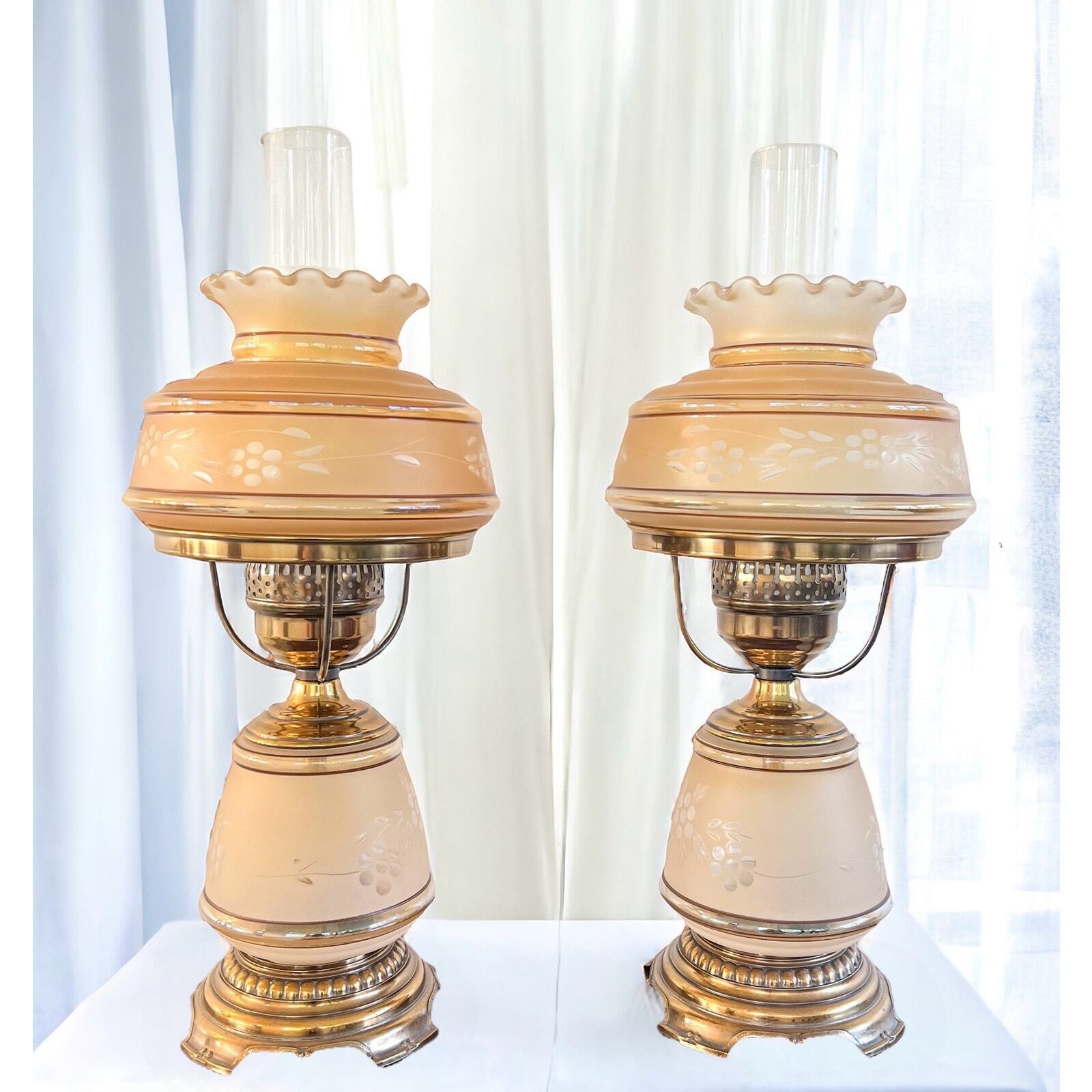 Vintage Pair Quoizel Satin Hurricane 'Gone With The Wind' Table Lamps