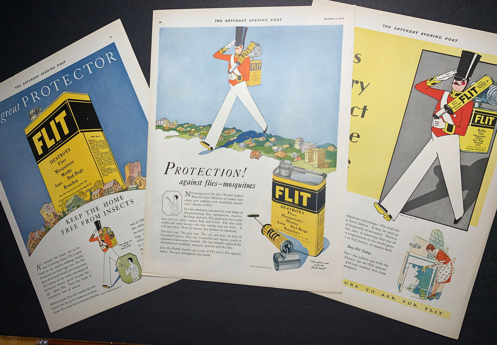 Lot Of 3 Flit Bug Exterminator Ads 1927 Great Graphics Standard Oil Co