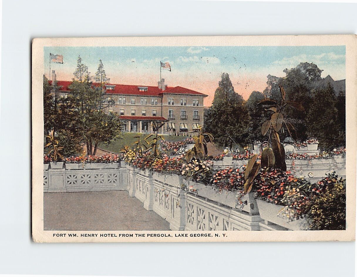 Postcard Fort WM Henry Hotel from the Pergola Lake George New York USA
