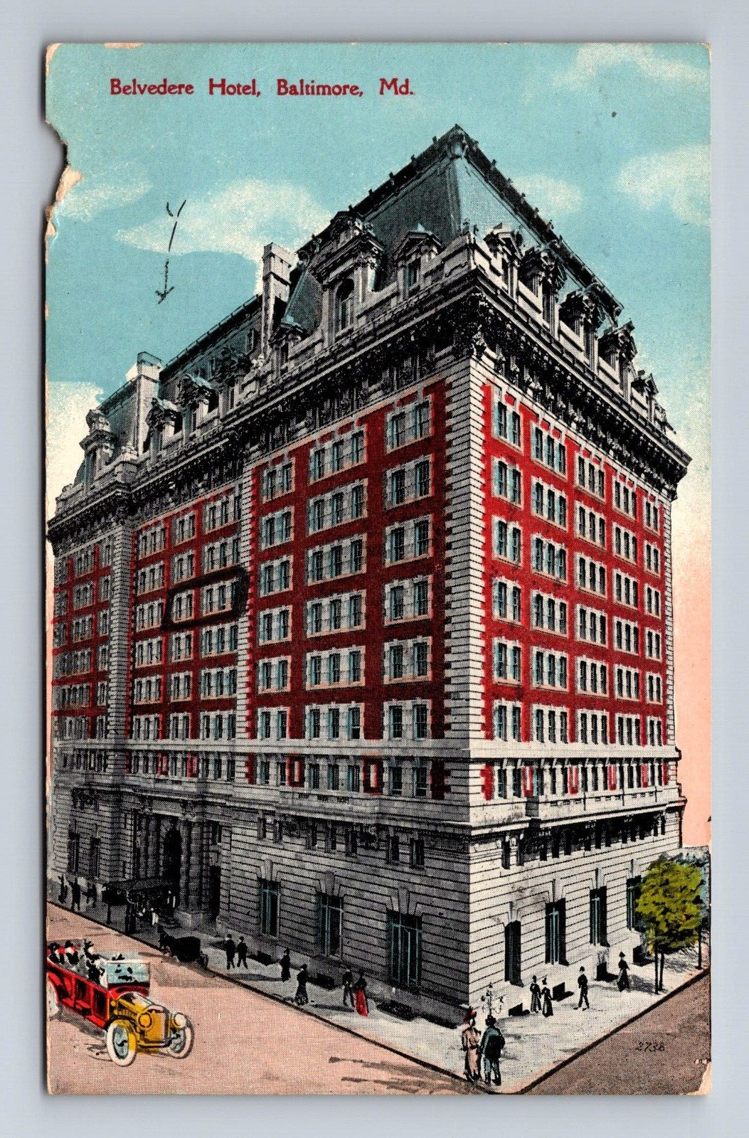 Belvedere Hotel Baltimore Maryland Postcard c1916