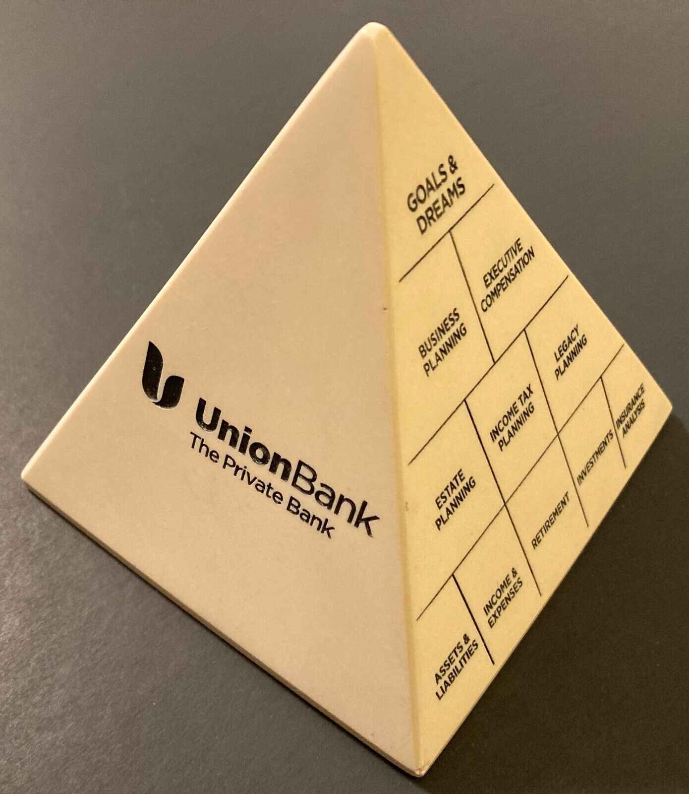 Defunct UNION BANK Pyramid Paperweight