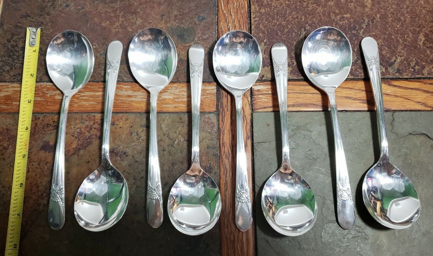✔LOT OF 8 c1940 BELOVED 😍  PATTERN SILVERPLATED GUMBO SOUP🥣 SPOONS 