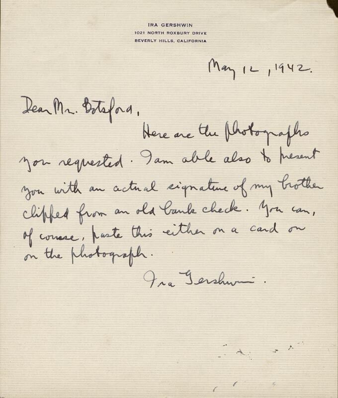 IRA GERSHWIN - AUTOGRAPH LETTER SIGNED 05/12/1942