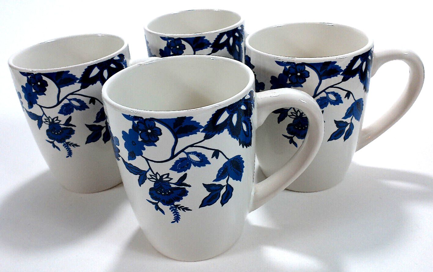 4 x Royal Norfolk Blue & White  Floral 12oz Coffee Mugs ~ Microwave Safe ~