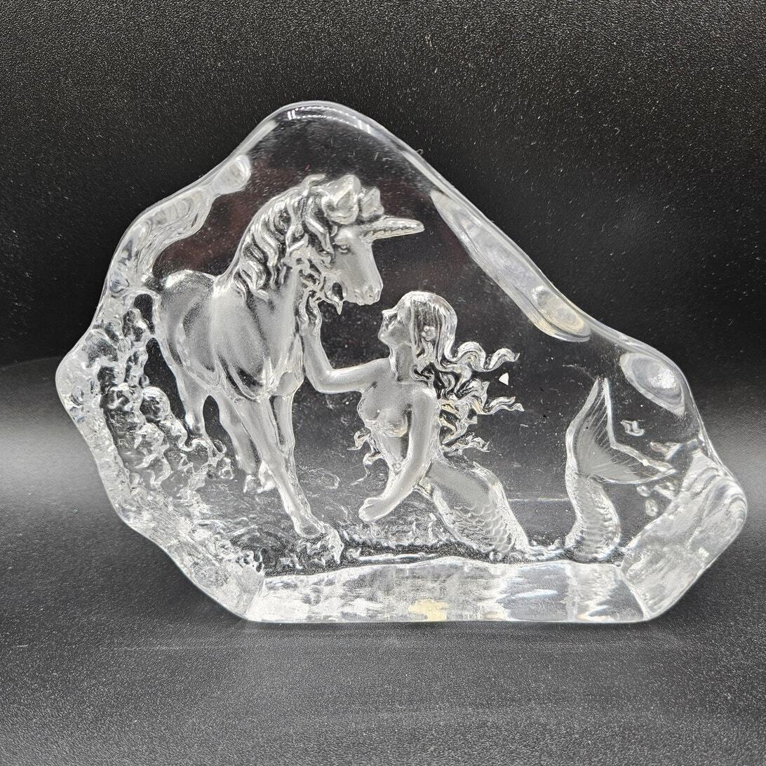 Vintage 1990s Acrylic Unicorn Paperweight Crystal Mermaid Clear