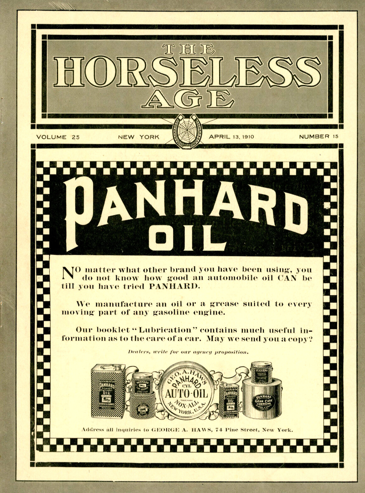 1910 Original Panhard Car Oil & Lube Cover Ad + Kingston Carburetor Ad Kokomo