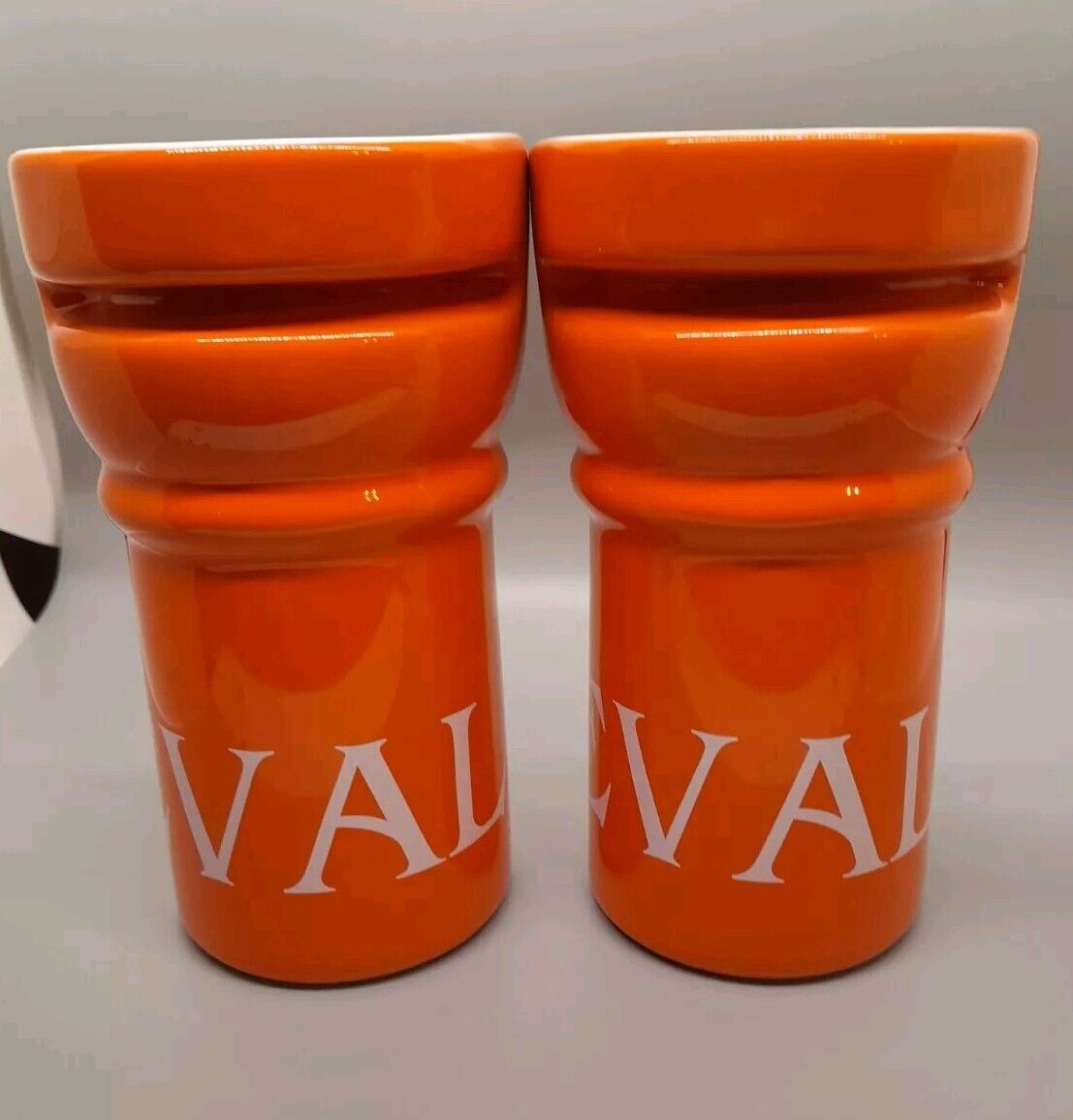 2 Gevalia Ceramic Travel Mugs Coffee Cups 12oz Orange /White  6\