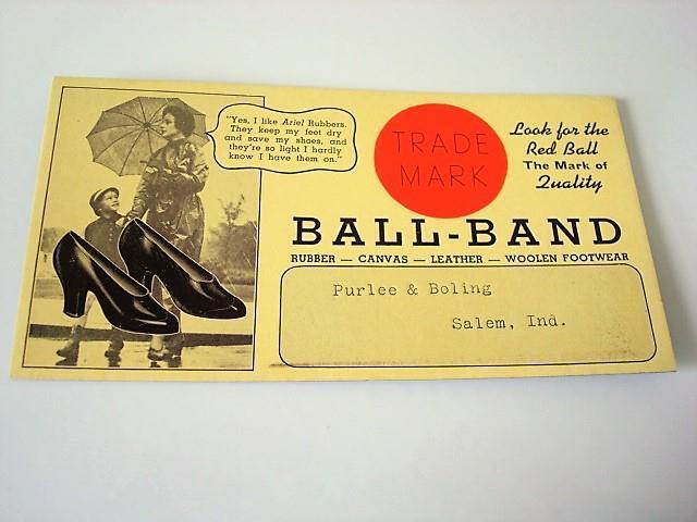 VTG Blotter Advertising Ball-Band Shoes Ariel Rubbers Purlee & Boling Salem IN