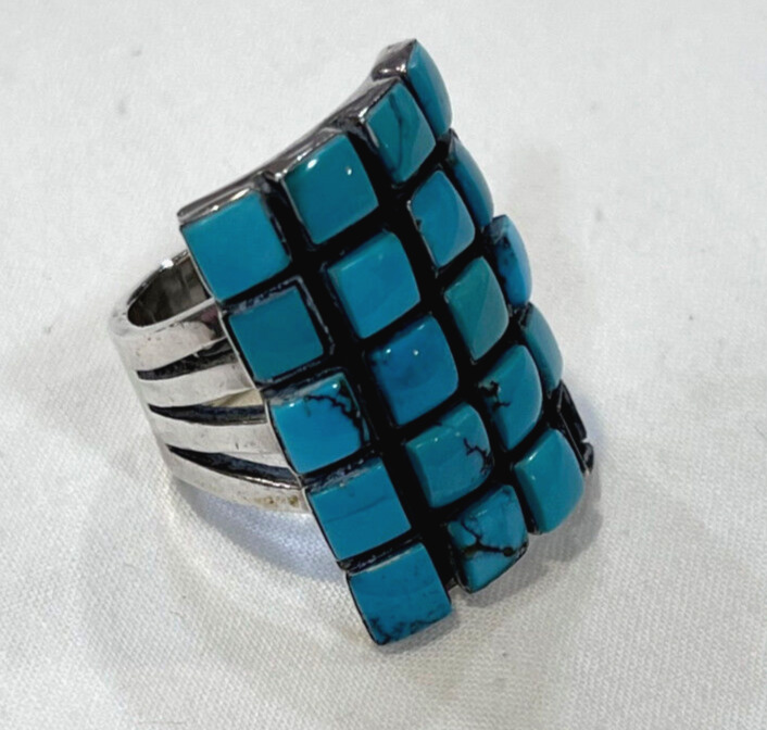 Navajo Ring Turquoise Sterling Silver 20g Marked Jeane/Felix Tsinijinnie Vtg 90s