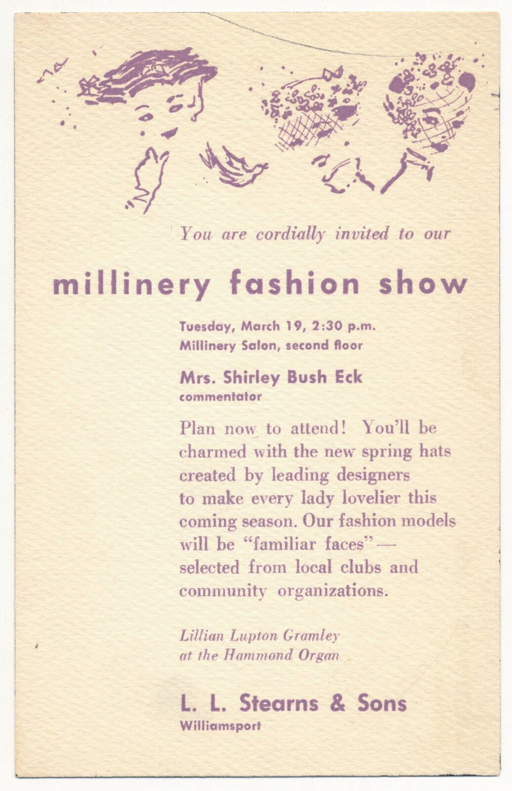 Millinery Fashion Show, L.L. Stearns & Sons Department Sore, Williamsport, PA