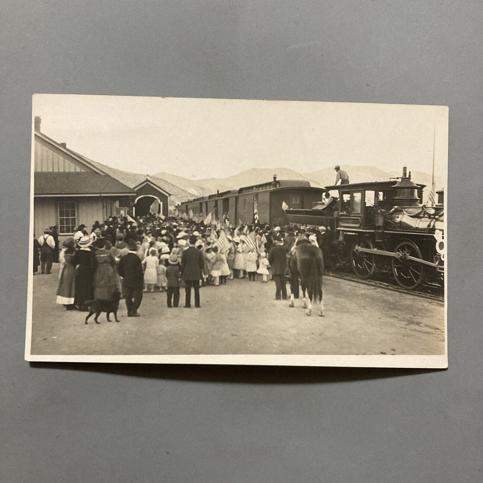 Burlington WY RPPC View Train Depot On July 4th After Rodeo At Gillette Wyoming
