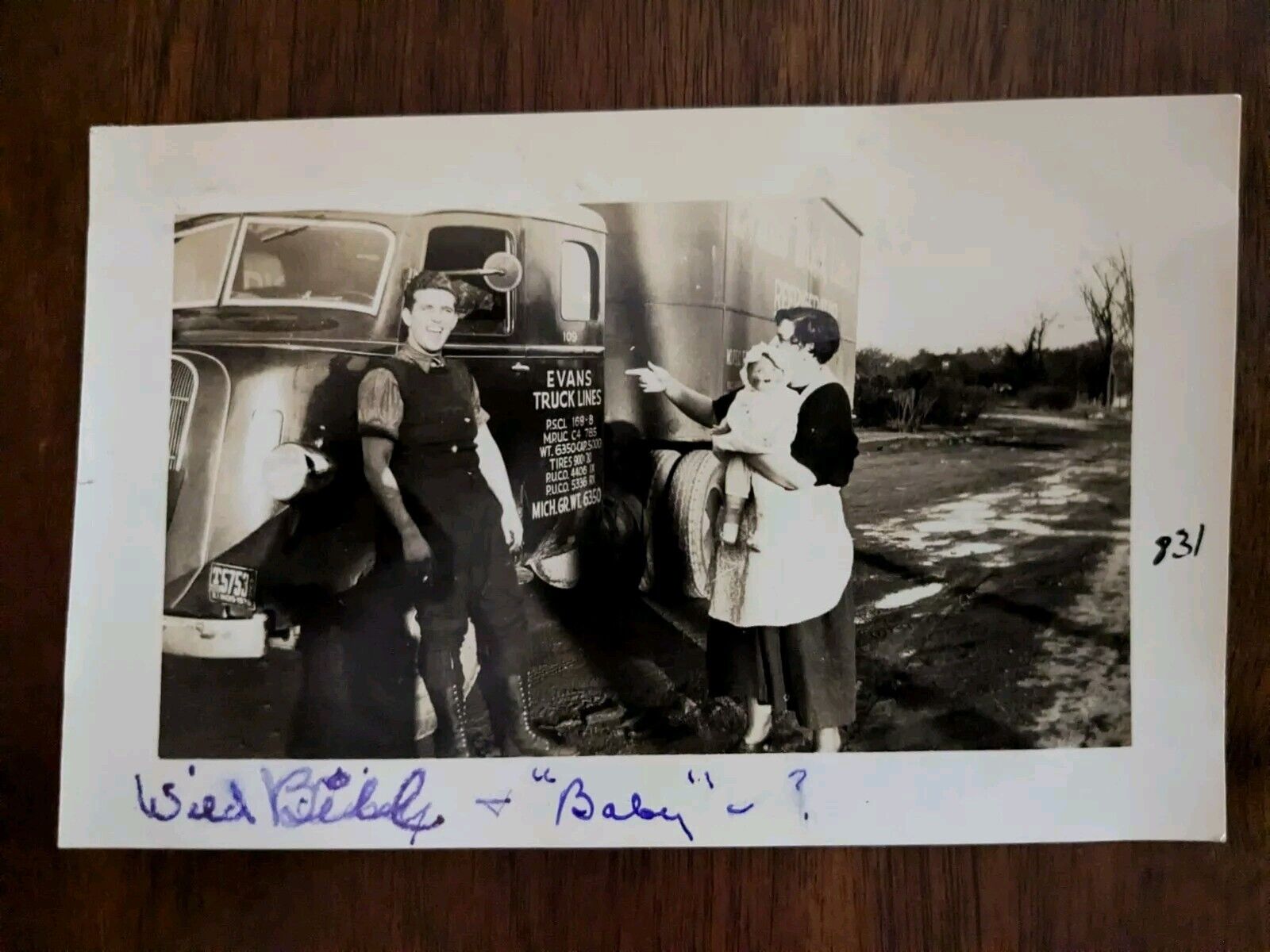 Vintage Photograph Woman + Man w/Baby Evans Truck Lines \