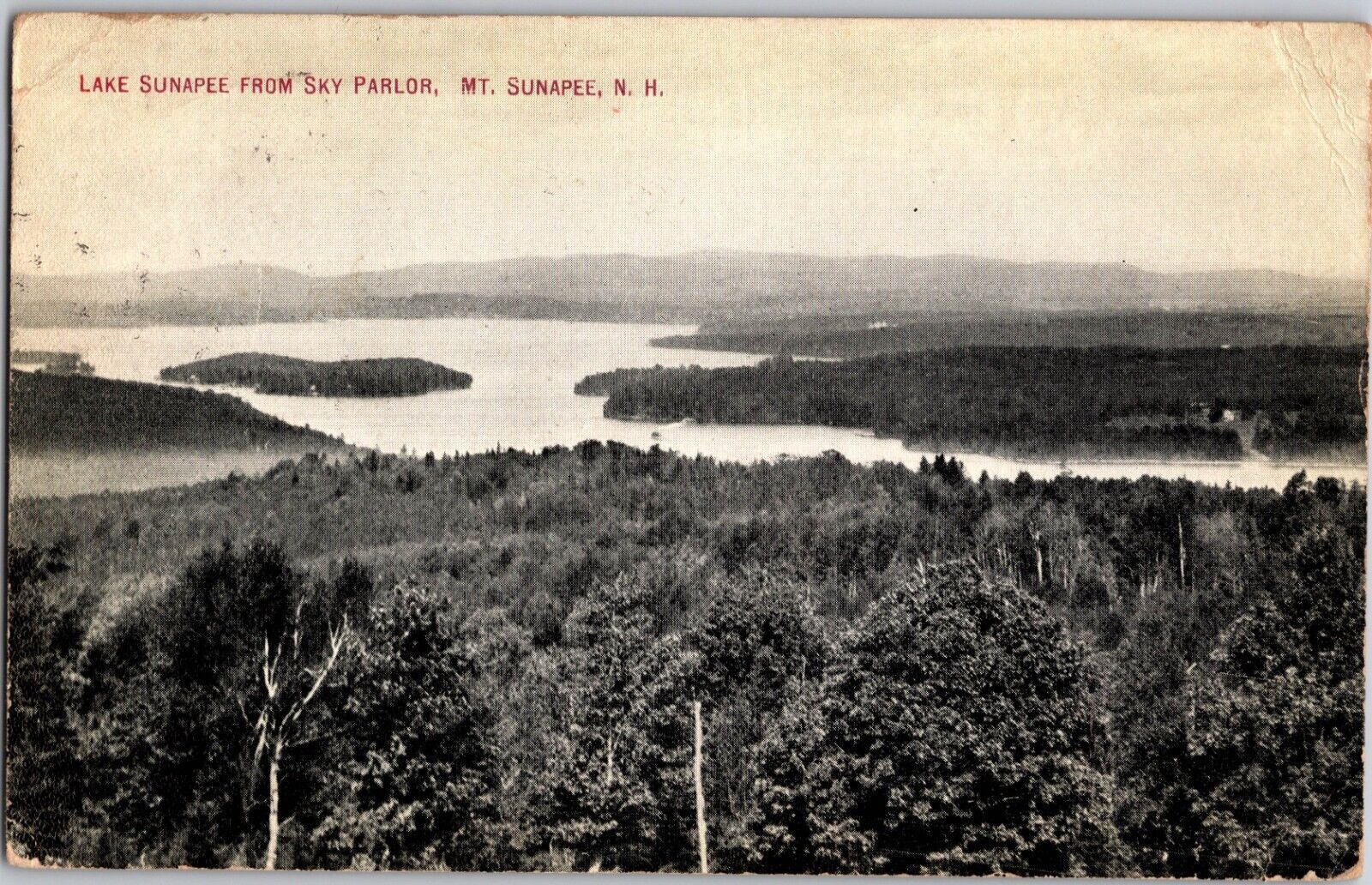 1910 Vintage Real Photo Postcard RPPC Lake Sunapee from Sky Parlor New Hampshire