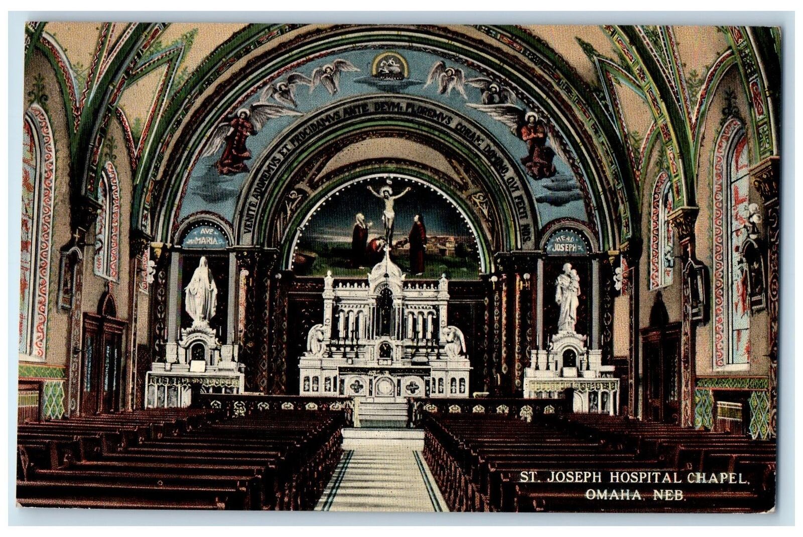 c1940s St. Joseph Hospital Chapel Interior Altar View Omaha Nebraska NE Postcard