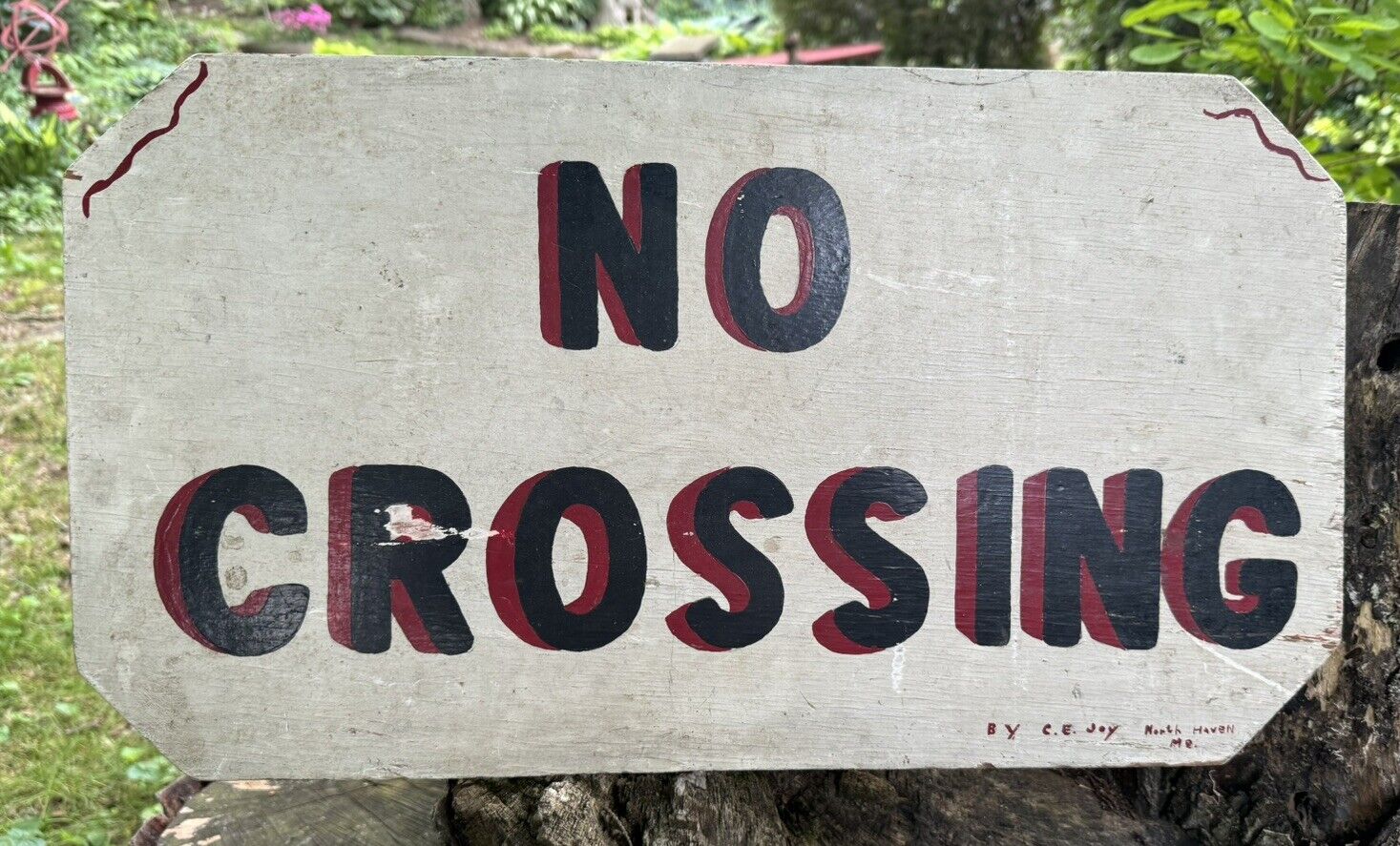 Vintage Sign No Crossing Wooden 1940s Maine