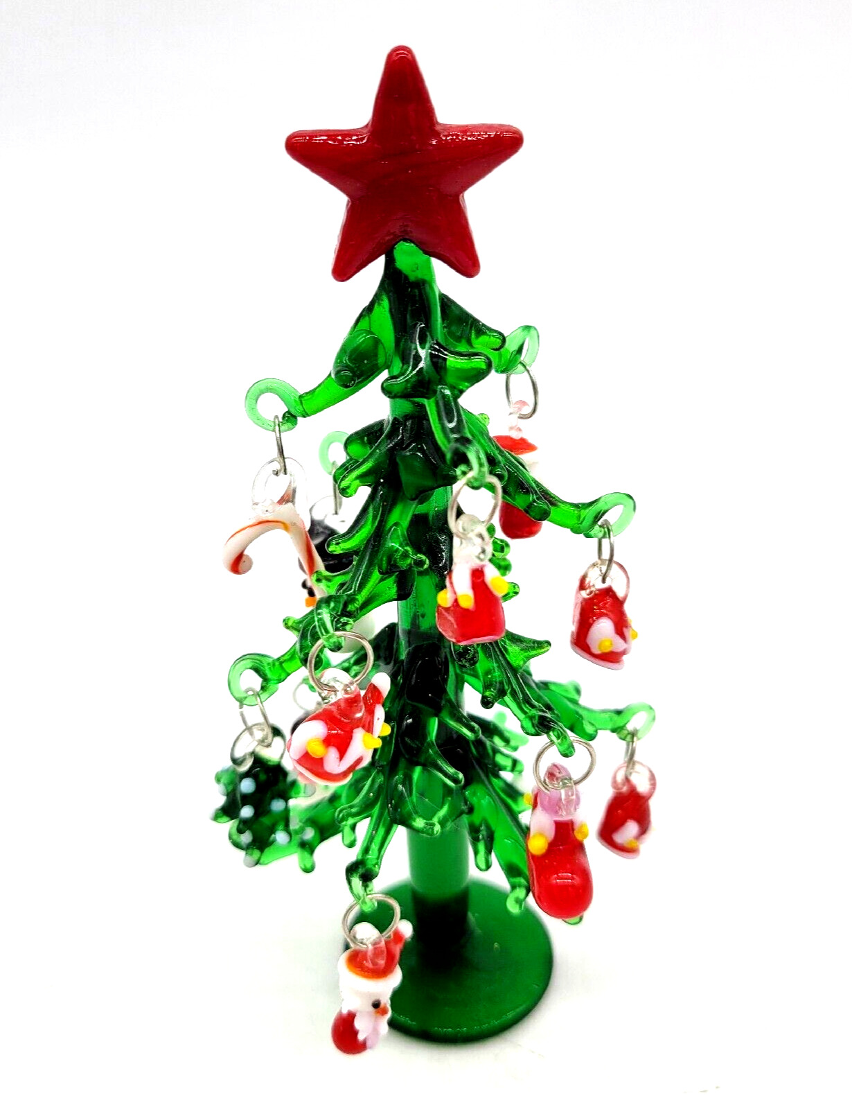 Handmade Art Glass Christmas Tree Mini 12 Tiny Ornaments Xmas Green Red White