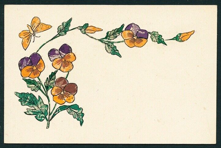 French 1910 Original HAND Made Collaged STAMPS Flowers PLANT Butterfly ~ VASTA