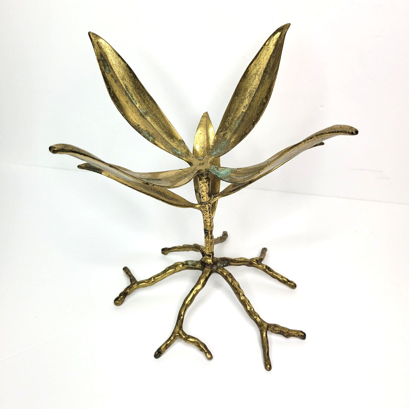 Vintage Bronze Sculpture Plant Leaves Patina Screw Top Leaves and Twigs Design