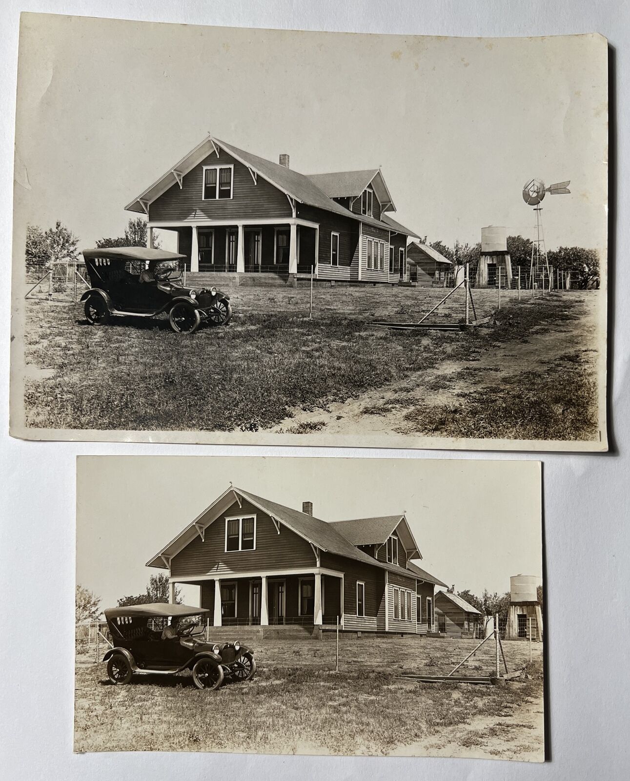 c.1920 HENRY KUHLMAN’S House RPPC Real Photo Postcard / 5x7 Photo WINDMILL car