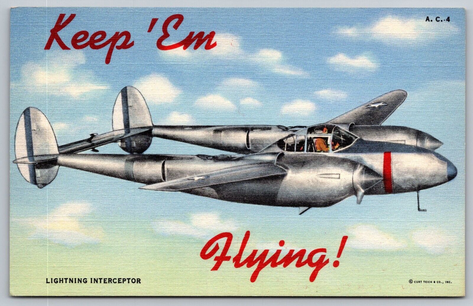 Postcard Lockheed Lightning Interceptor Twin Prop Twin Tail Aviation A28